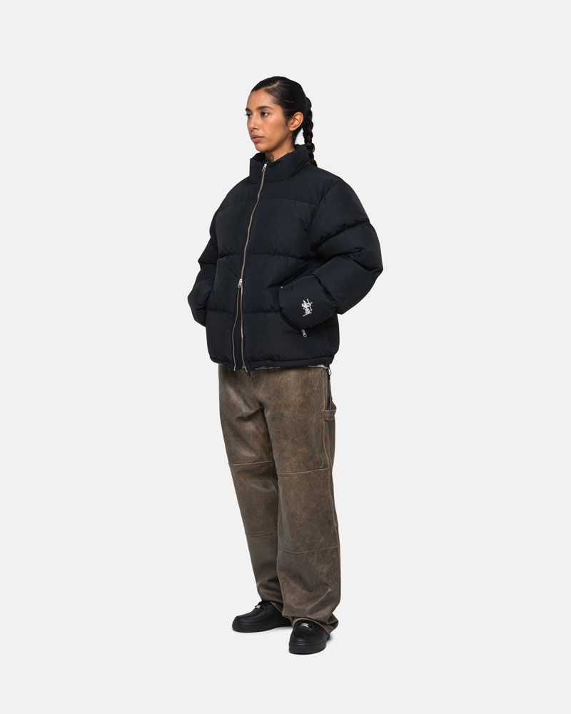 Black Stüssy Down Puffer Nylon Jacket | USA QDWXKO628