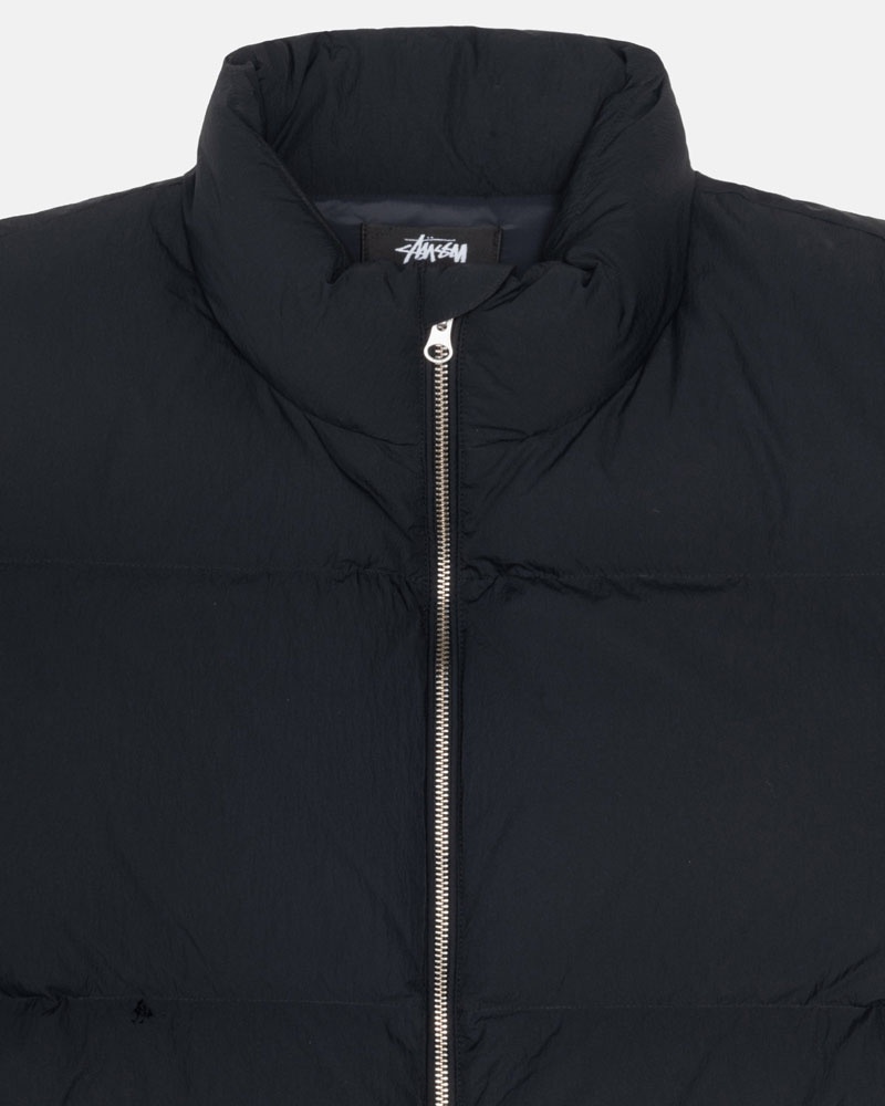 Black Stüssy Down Puffer Nylon Jacket | USA QDWXKO628