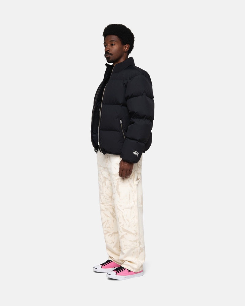 Black Stüssy Down Puffer Nylon Jacket | USA QDWXKO628