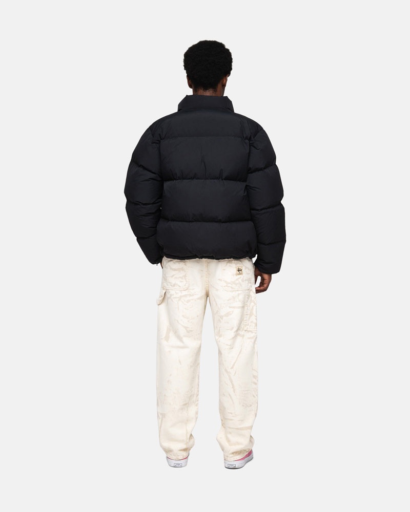 Black Stüssy Down Puffer Nylon Jacket | USA QDWXKO628