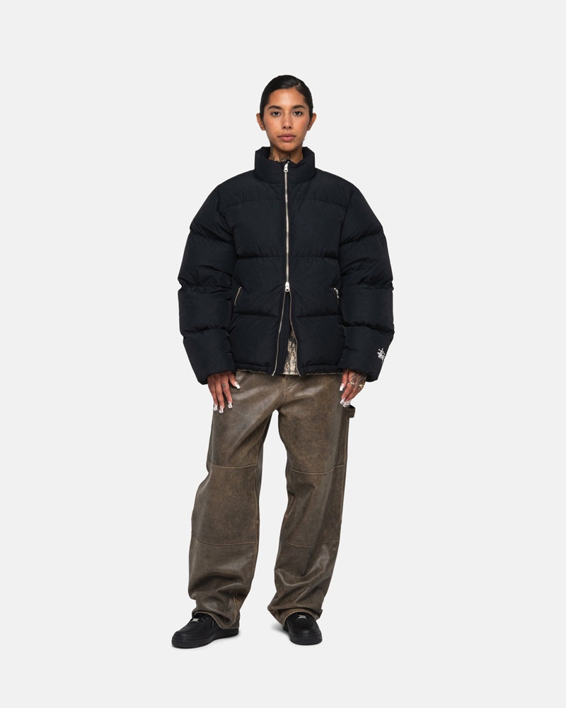 Black Stüssy Down Puffer Nylon Jacket | USA QDWXKO628