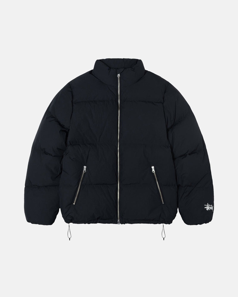 Black Stüssy Down Puffer Nylon Jacket | USA QDWXKO628