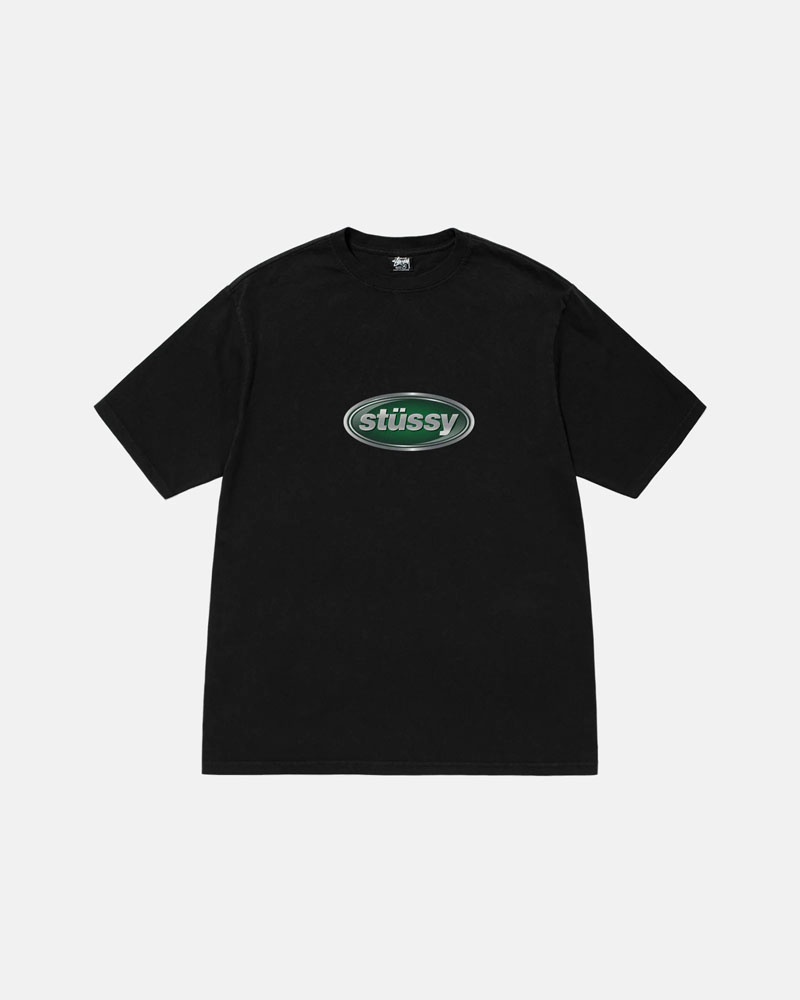 Black Stüssy Emblem Pigment Dyed T-Shirts | USA NCGBKU369