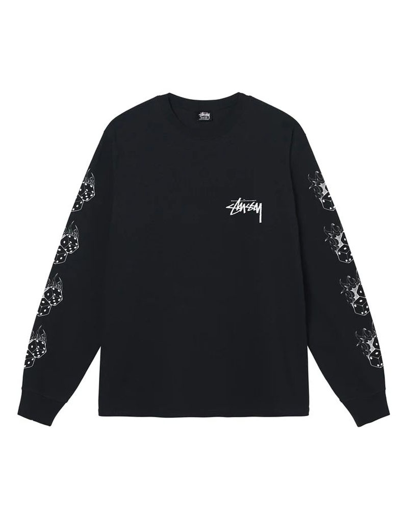 Black Stüssy Fire Dice LS T-Shirts | USA XQKBEZ647