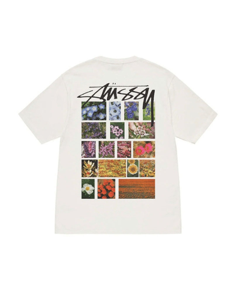 Black Stüssy Flower Grid Pigment Dyed T-Shirts | USA QJLBPH249