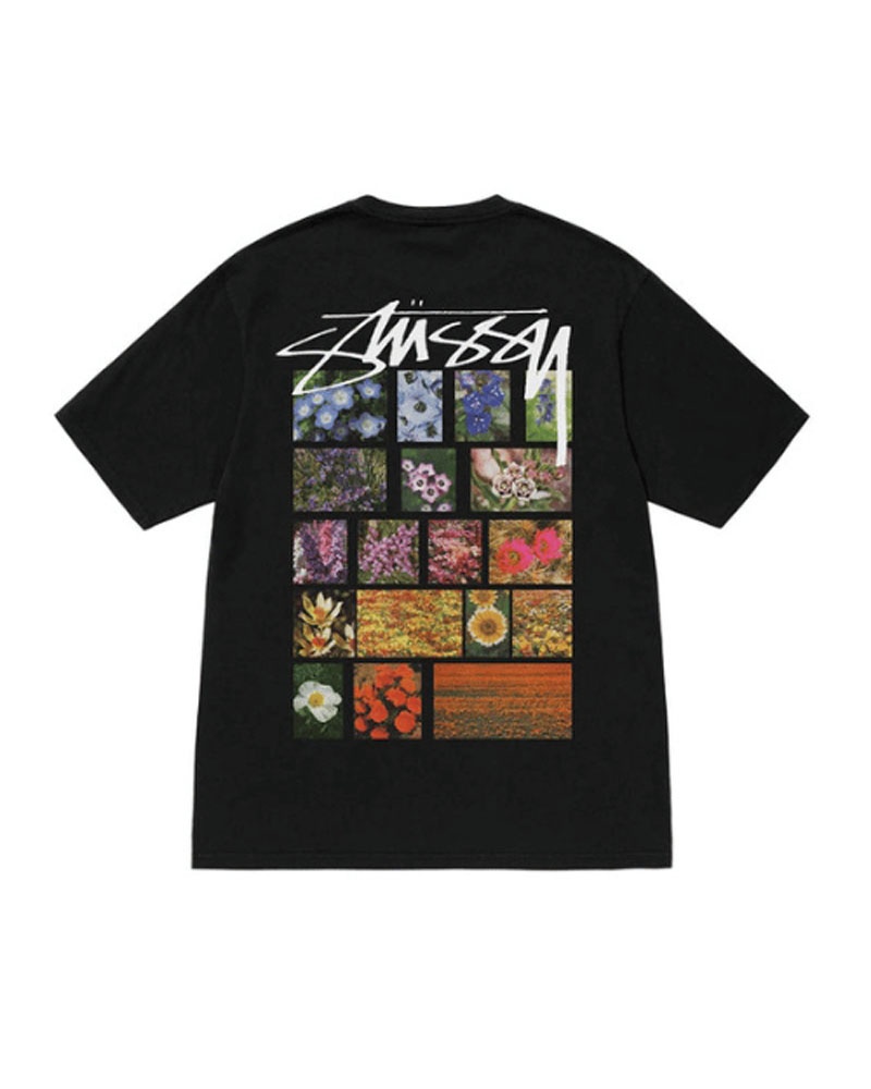 Black Stüssy Flower Grid Pigment Dyed T-Shirts | USA QJLBPH249