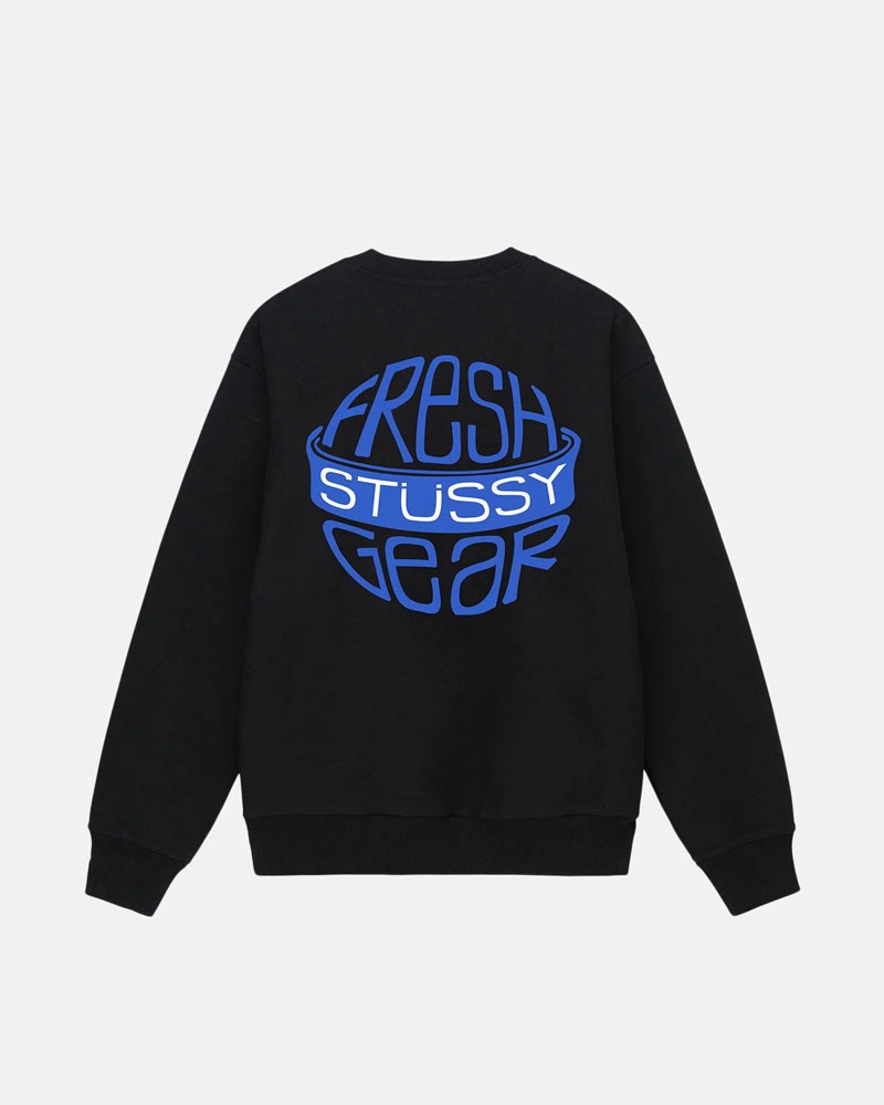 Black Stüssy Fresh Gear Crew Sweatshirt | USA XRNLQY801