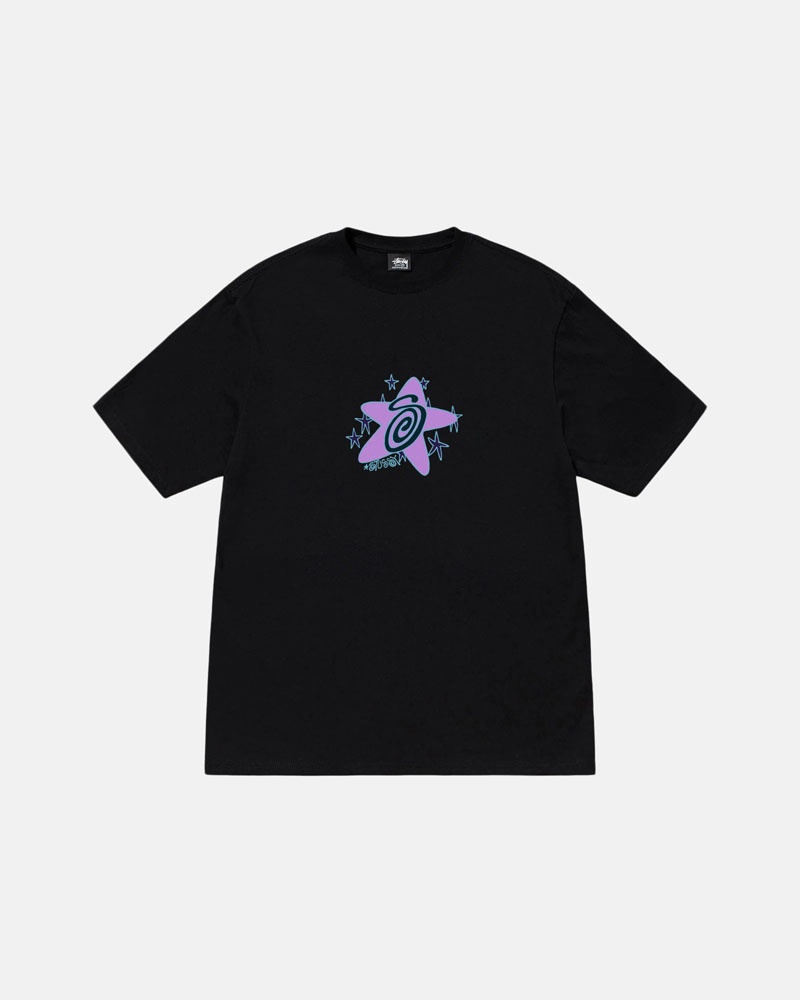 Black Stüssy Galaxy T-Shirts | USA IQOMZS192