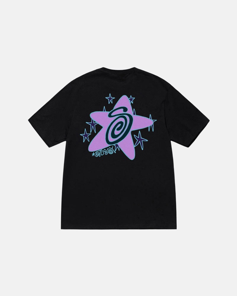 Black Stüssy Galaxy T-Shirts | USA IQOMZS192