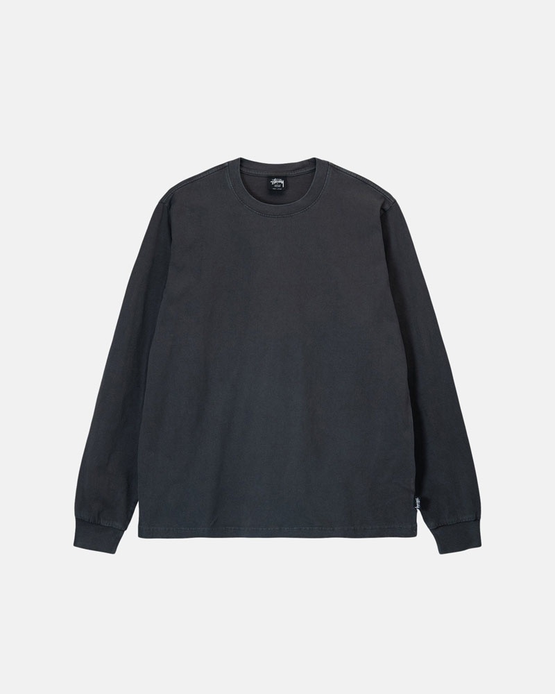 Black Stüssy Heavyweight Pigment Dyed LS Crew T-Shirts | USA DROMKF925