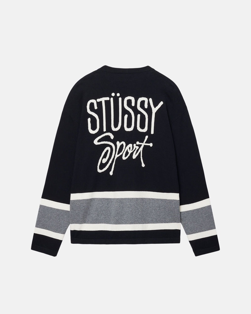 Black Stüssy Hockey Sweater | USA YDXUBS610