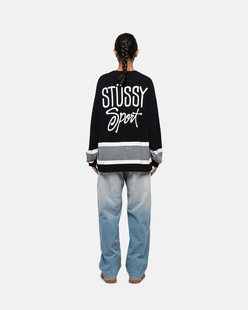 Black Stüssy Hockey Sweater | USA YDXUBS610