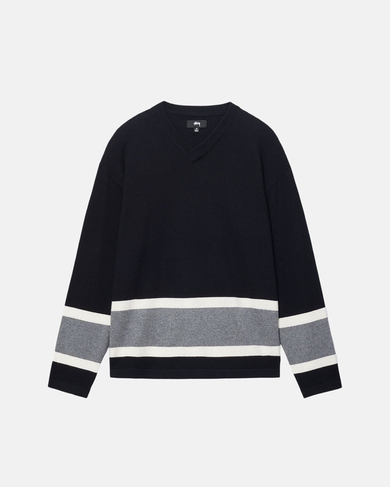 Black Stüssy Hockey Sweater | USA YDXUBS610