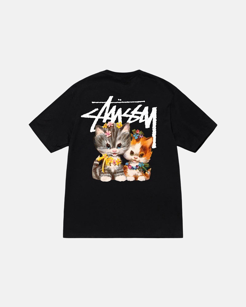 Black Stüssy Kittens T-Shirts | USA XWYOZL865