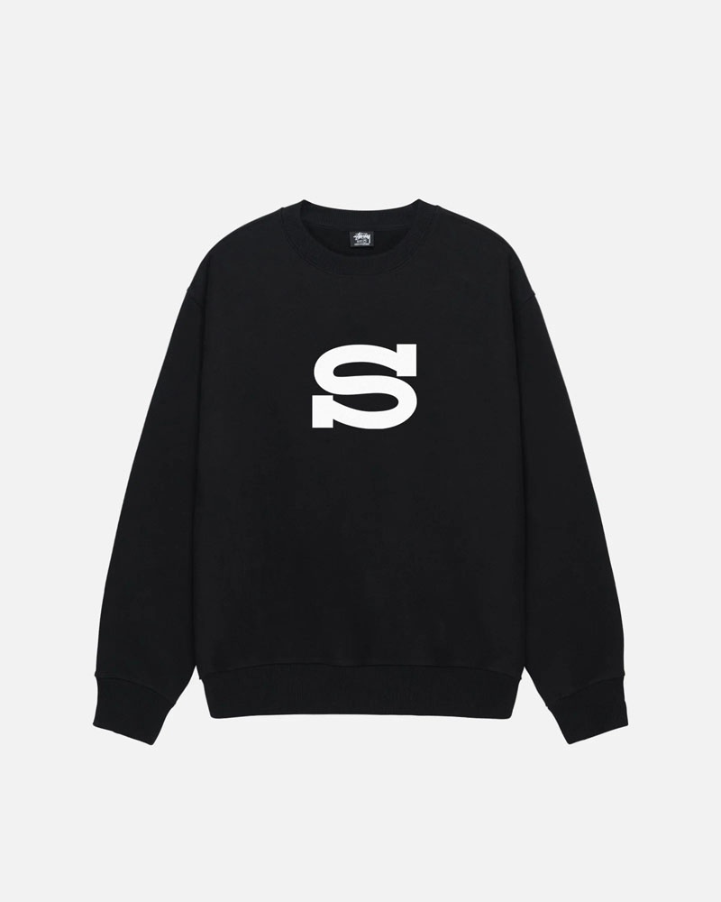 Black Stüssy Letterman Crew Sweatshirt | USA ISWGJB784