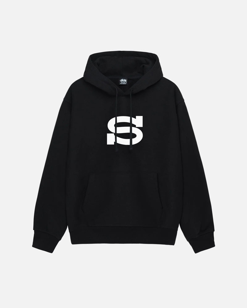 Black Stüssy Letterman Hoodie | USA FZODWU596