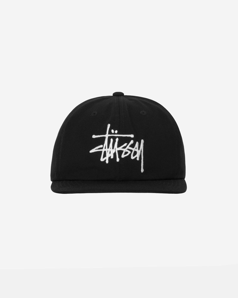 Black Stüssy Mid-Depth Basic Strapback Caps | USA HZLSCB903