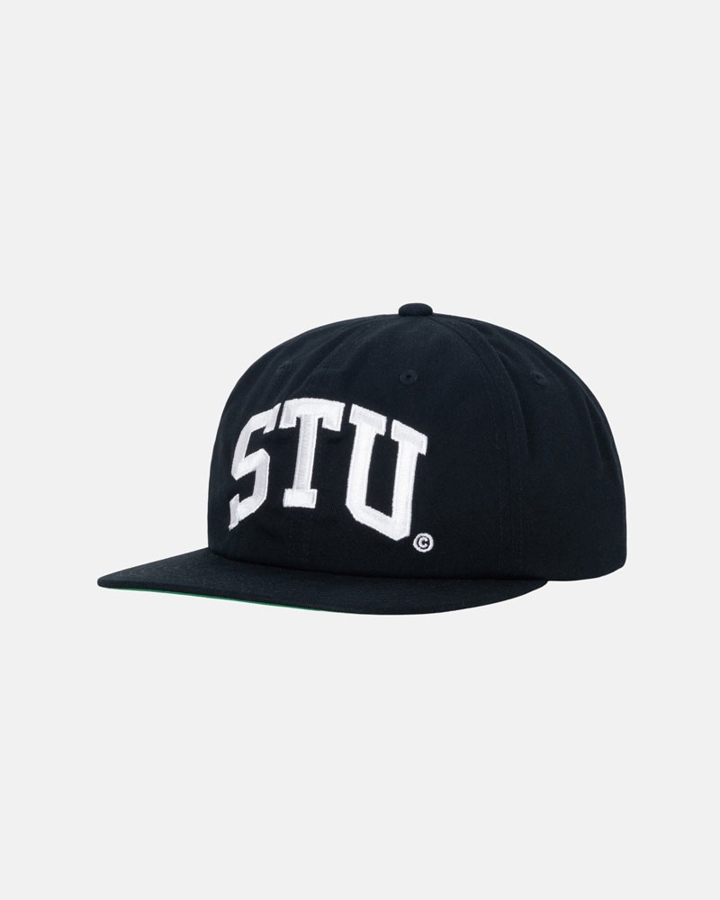 Black Stüssy Mid-Depth Stu Arch Strapback Caps | USA LXBQZO524