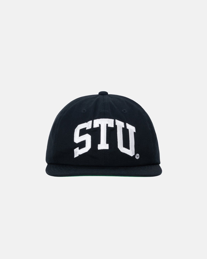 Black Stüssy Mid-Depth Stu Arch Strapback Caps | USA LXBQZO524