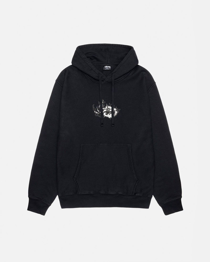 Black Stüssy Mosaic Dragon Pigment Dyed Hoodie | USA NQGFAT340