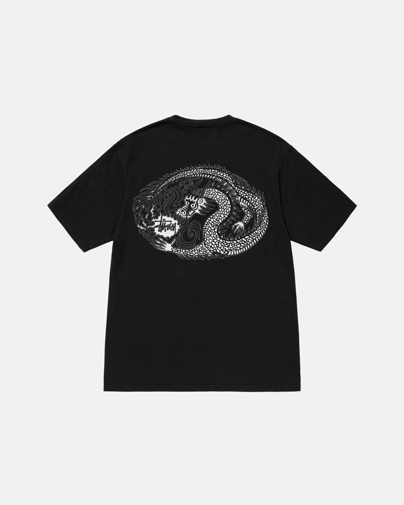 Black Stüssy Mosaic Dragon Pigment Dyed T-Shirts | USA ONPCUI821