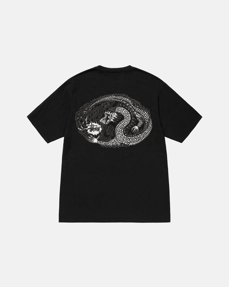 Black Stüssy Mosaic Dragon Pigment Dyed T-Shirts | USA IRTOUA927