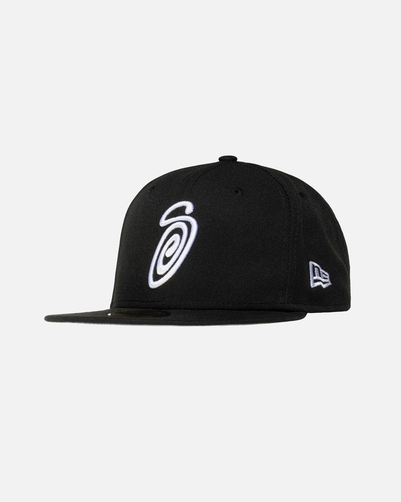 Black Stüssy New Era 59Fifty Curly S Caps | USA GFDRMY952