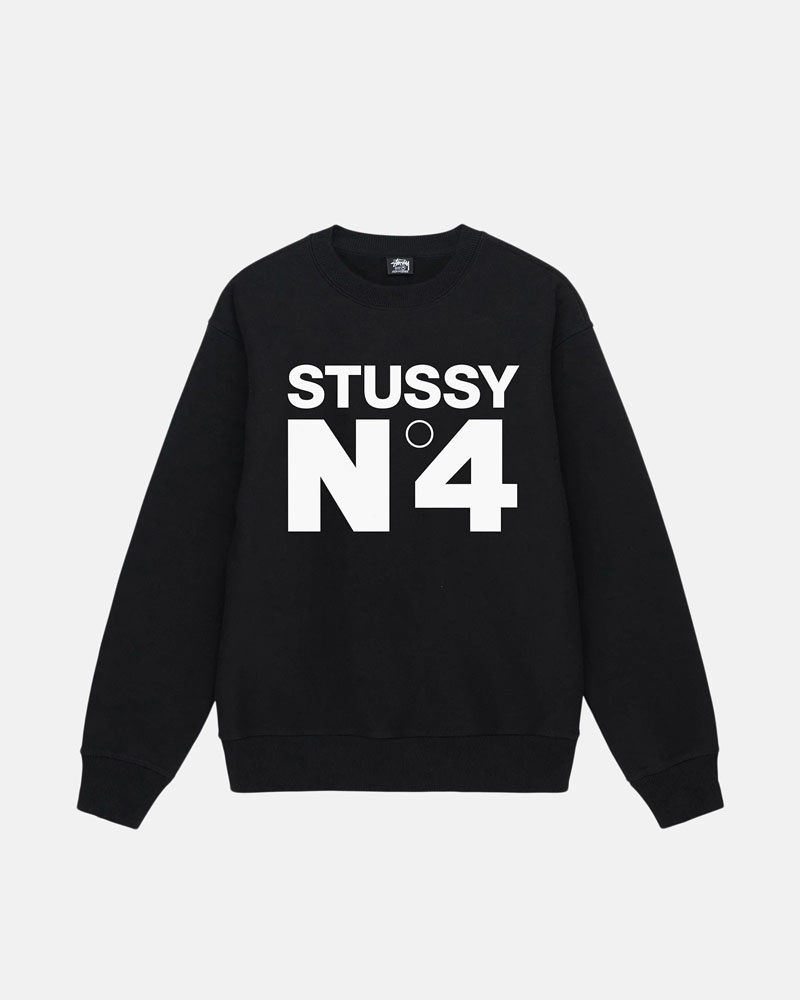 Black Stüssy No.4 Crew Sweatshirt | USA LEBKZA369