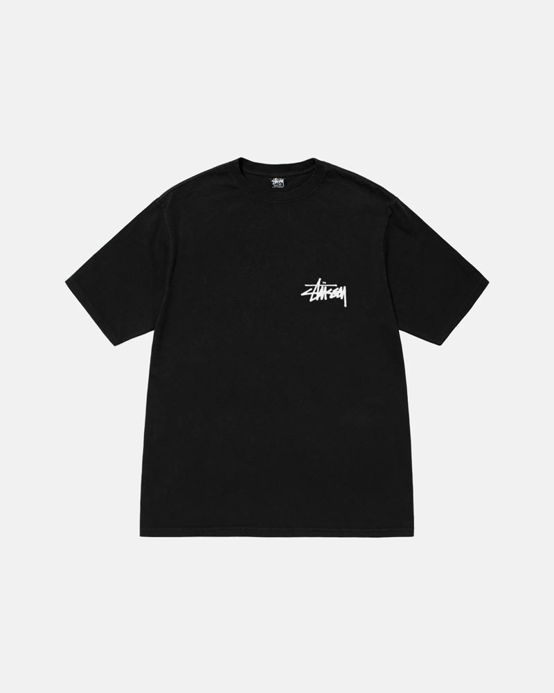 Black Stüssy Old Phone Pigment Dyed T-Shirts | USA IGWUOR183