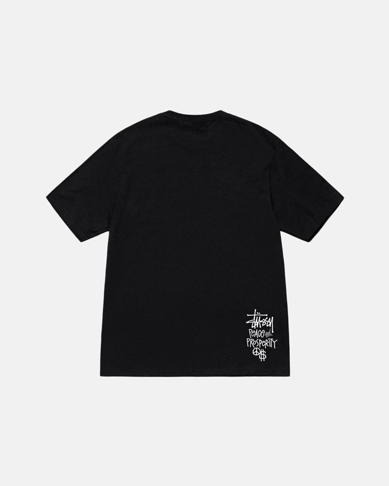 Black Stüssy Peace & Prosperity T-Shirts | USA QYWOPX205