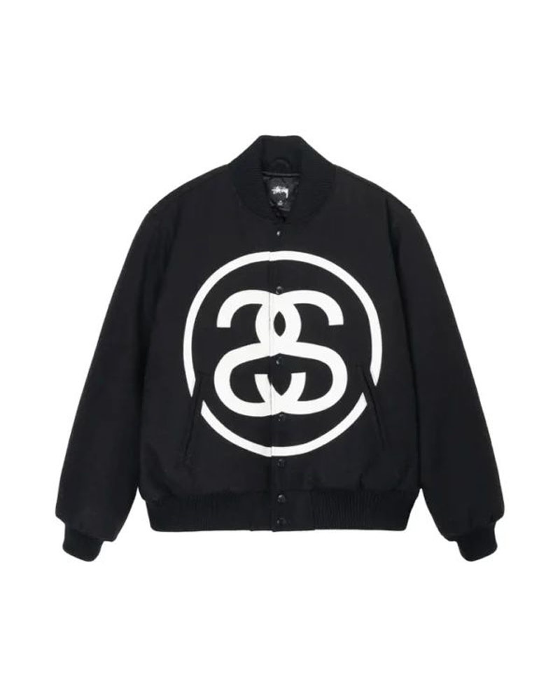 Black Stüssy SS-Link Varsity Jacket | USA BVZIRP820