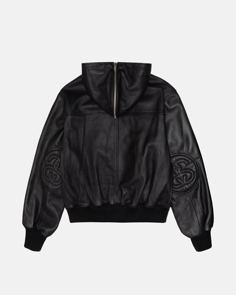 Black Stüssy SS Link Leather Bomber Jacket | USA FZTIMH964