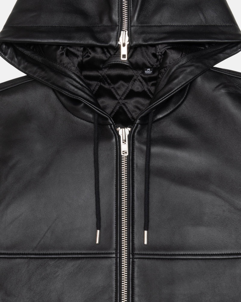 Black Stüssy SS Link Leather Bomber Jacket | USA FZTIMH964