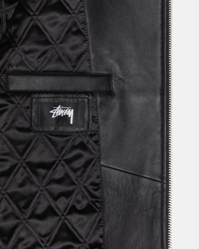 Black Stüssy SS Link Leather Bomber Jacket | USA FZTIMH964