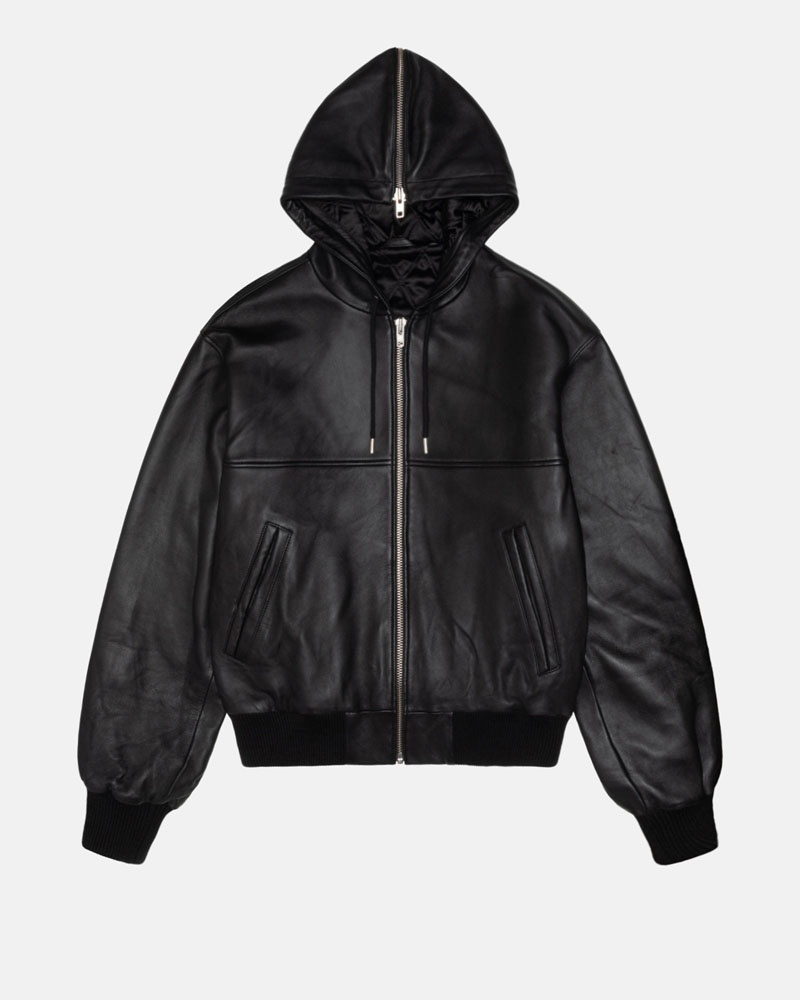 Black Stüssy SS Link Leather Bomber Jacket | USA FZTIMH964