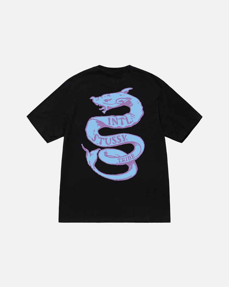 Black Stüssy Serpent T-Shirts | USA BAXDWU071