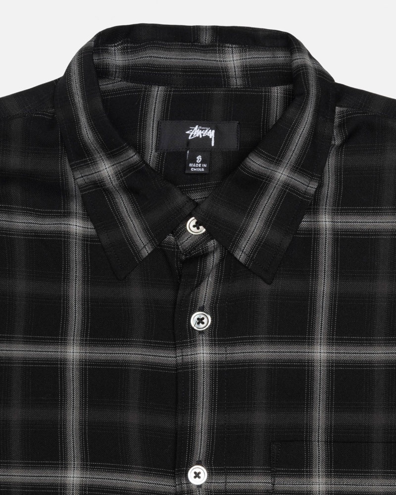 Black Stüssy Shadow Plaid Rayon Shirts | USA PFUSXT982