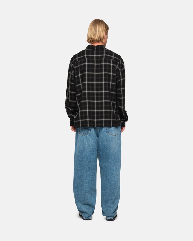 Black Stüssy Shadow Plaid Rayon Shirts | USA PFUSXT982