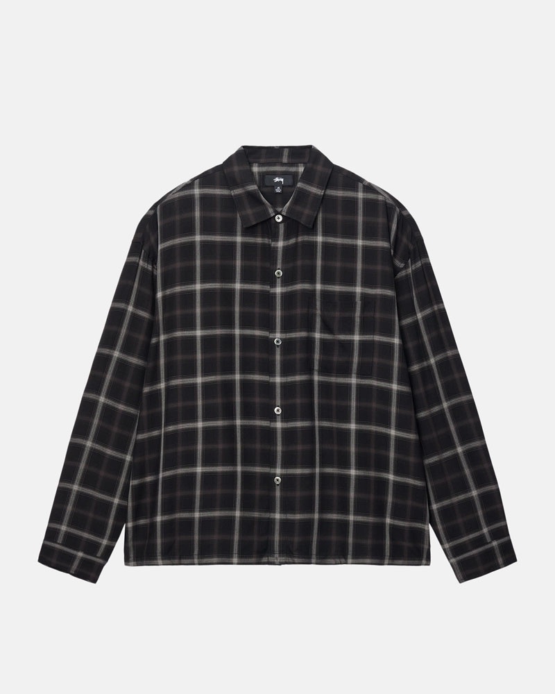 Black Stüssy Shadow Plaid Rayon Shirts | USA PFUSXT982