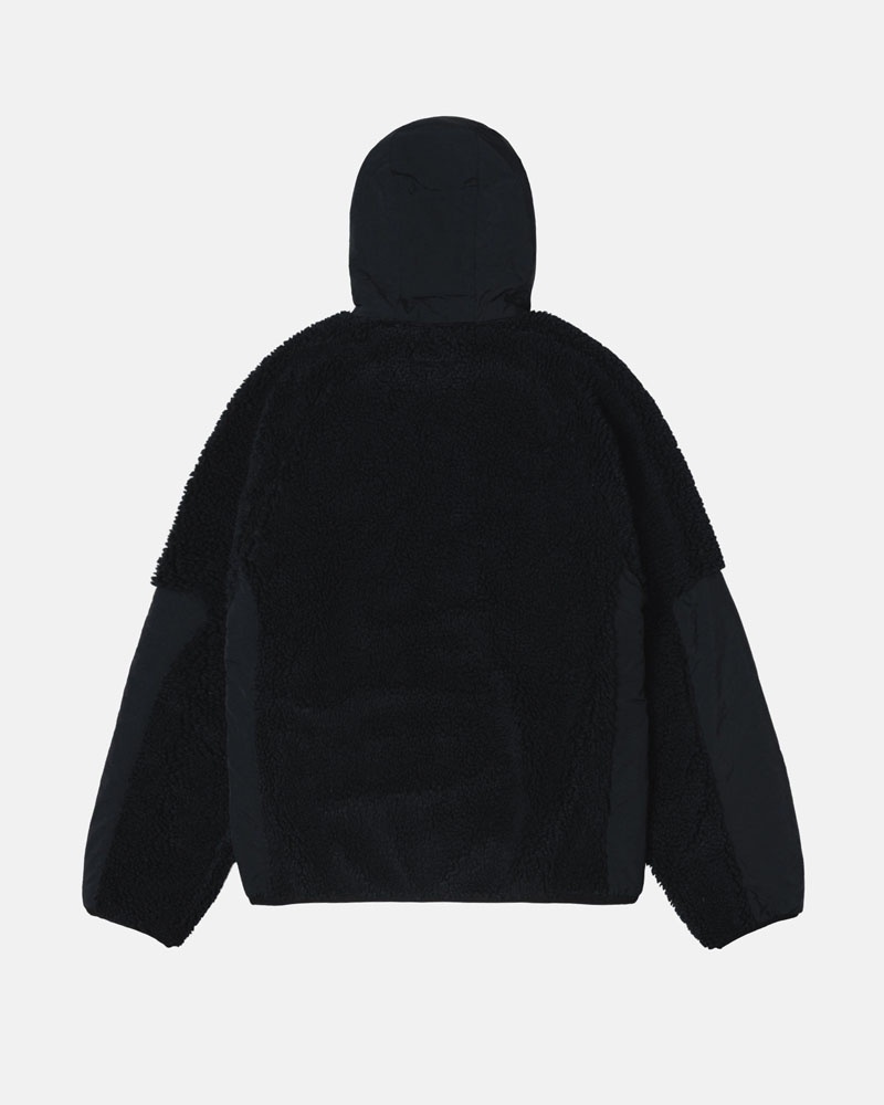 Black Stüssy Sherpa Paneled Hooded Jacket | USA CXGOUD809