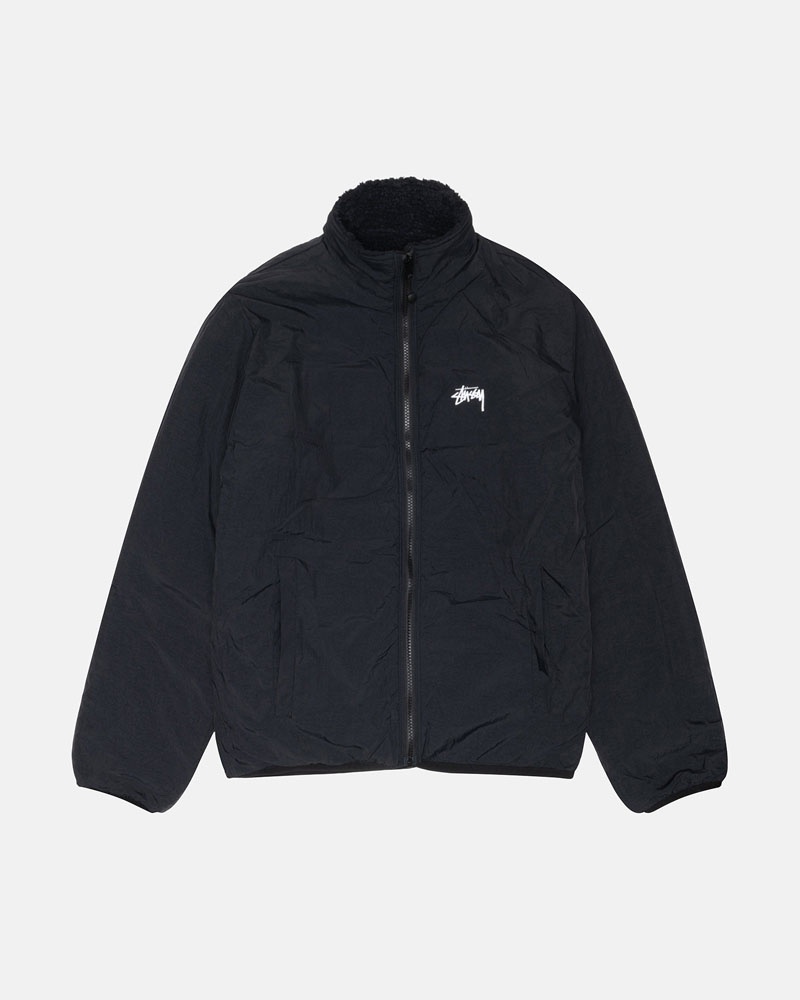 Black Stüssy Sherpa Reversible Jacket | USA MELAQD169