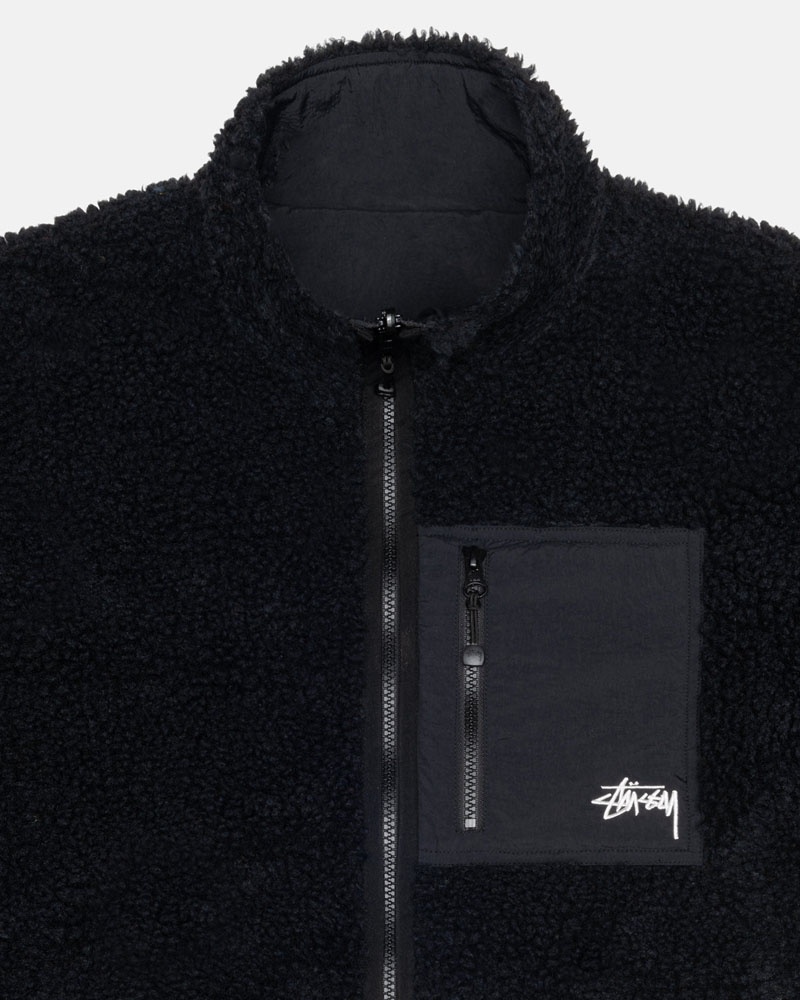 Black Stüssy Sherpa Reversible Jacket | USA MELAQD169