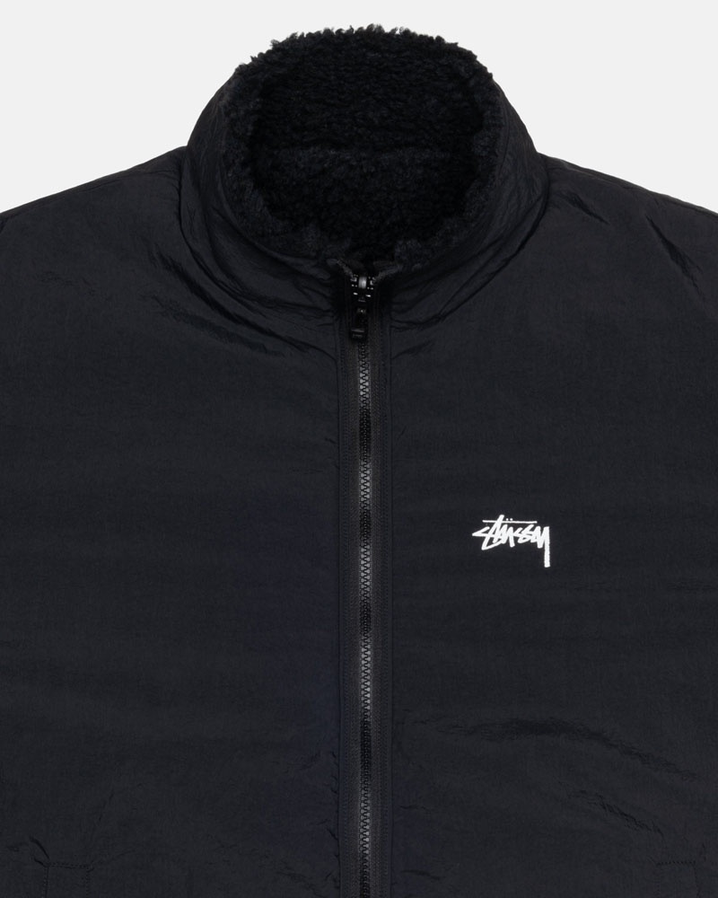 Black Stüssy Sherpa Reversible Jacket | USA MELAQD169