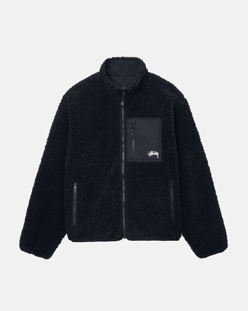 Black Stüssy Sherpa Reversible Jacket | USA MELAQD169