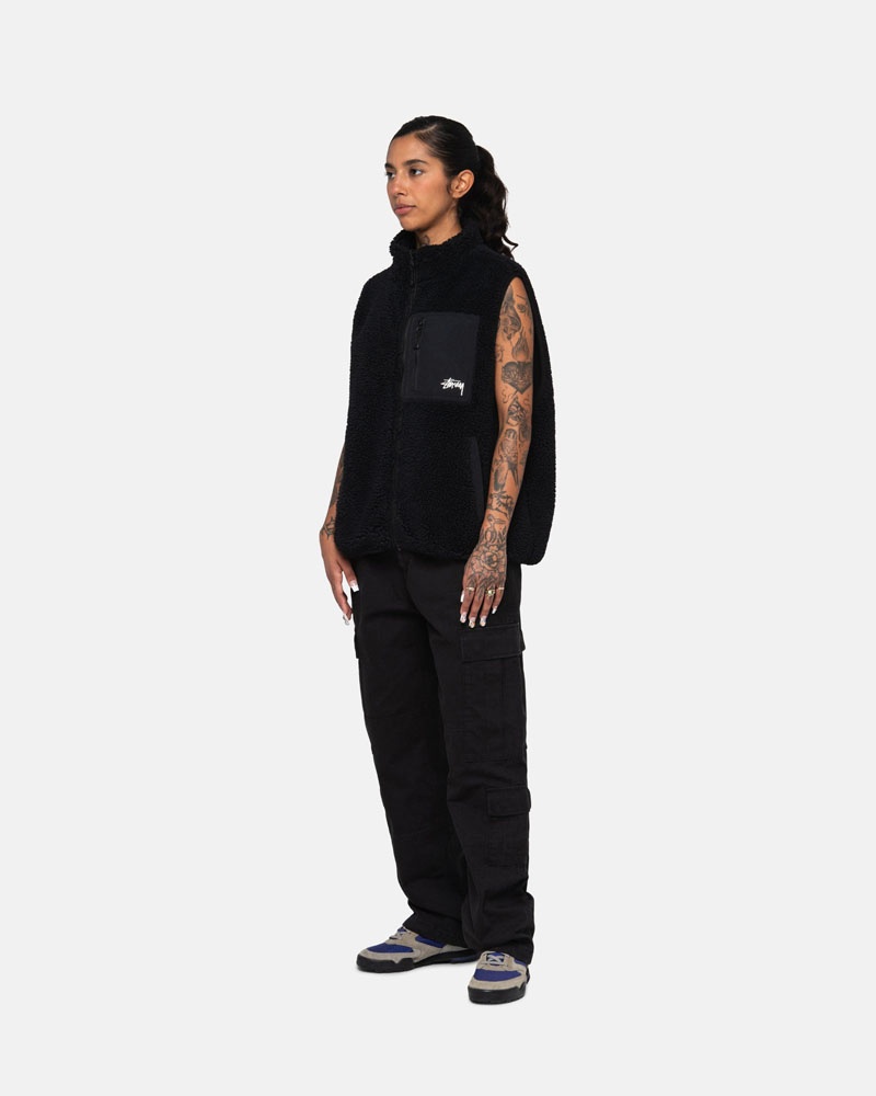 Black Stüssy Sherpa Reversible Vest | USA TKLXVI349