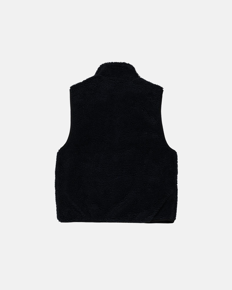 Black Stüssy Sherpa Reversible Vest | USA TKLXVI349