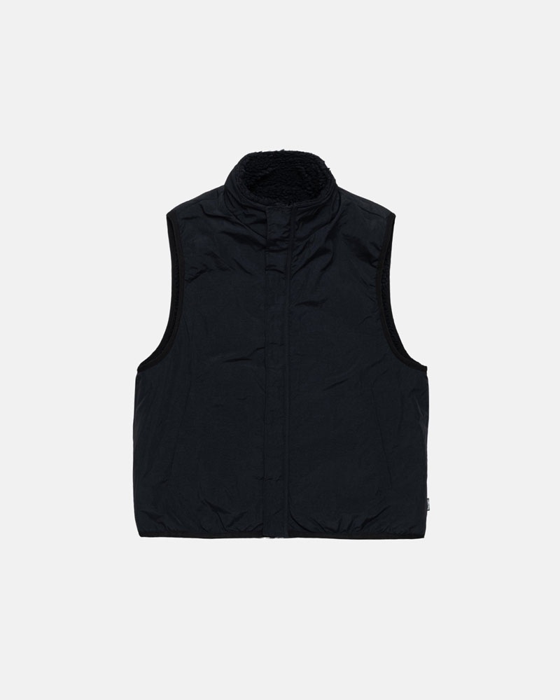 Black Stüssy Sherpa Reversible Vest | USA TKLXVI349