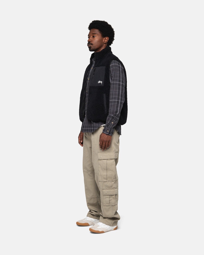 Black Stüssy Sherpa Reversible Vest | USA TKLXVI349