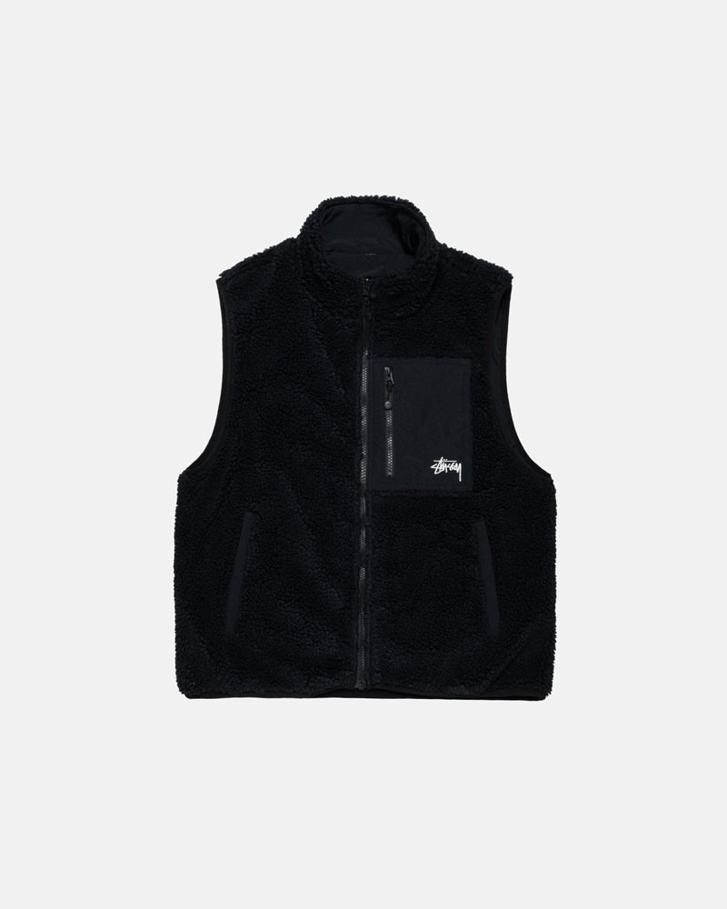 Black Stüssy Sherpa Reversible Vest | USA TKLXVI349