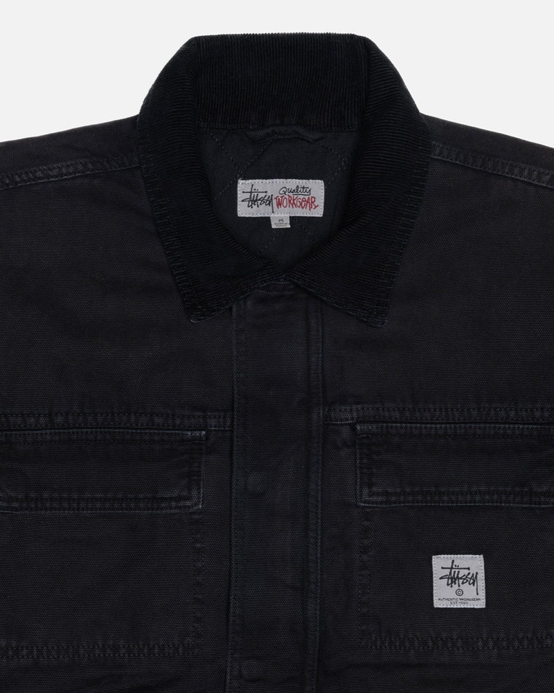 Black Stüssy Shop Washed Canvas Jacket | USA DPRMZY587